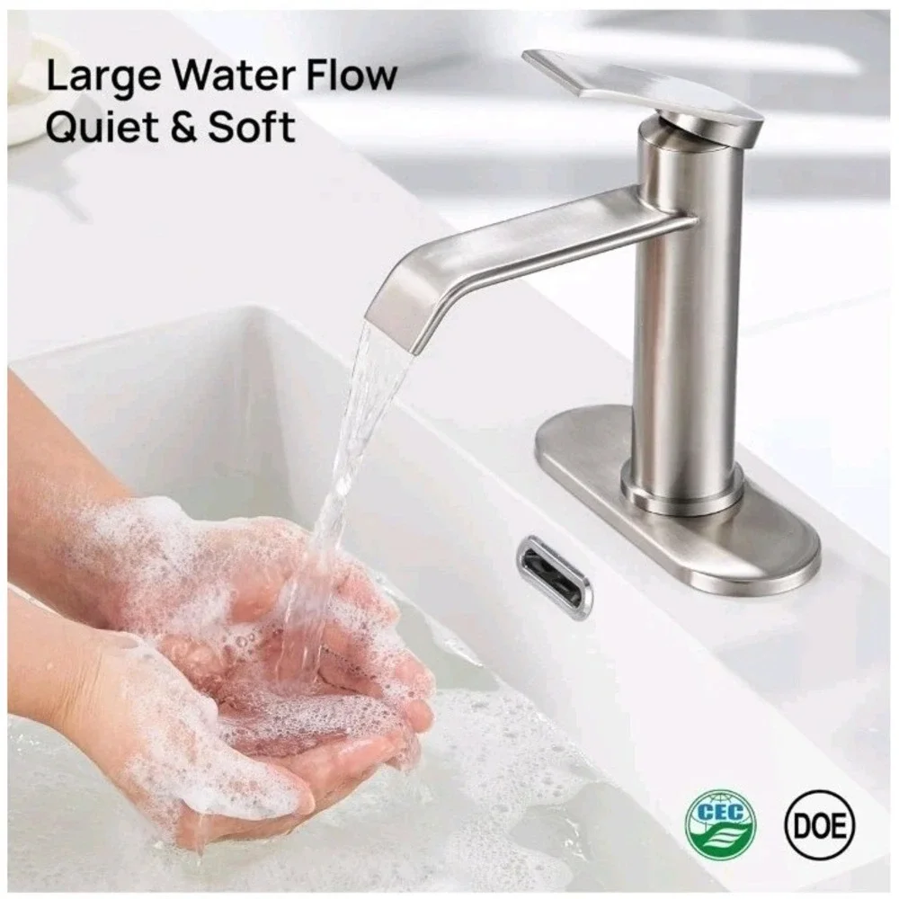 Brushed Nickel Waterfall Single Handle‎ Bathroom Faucet